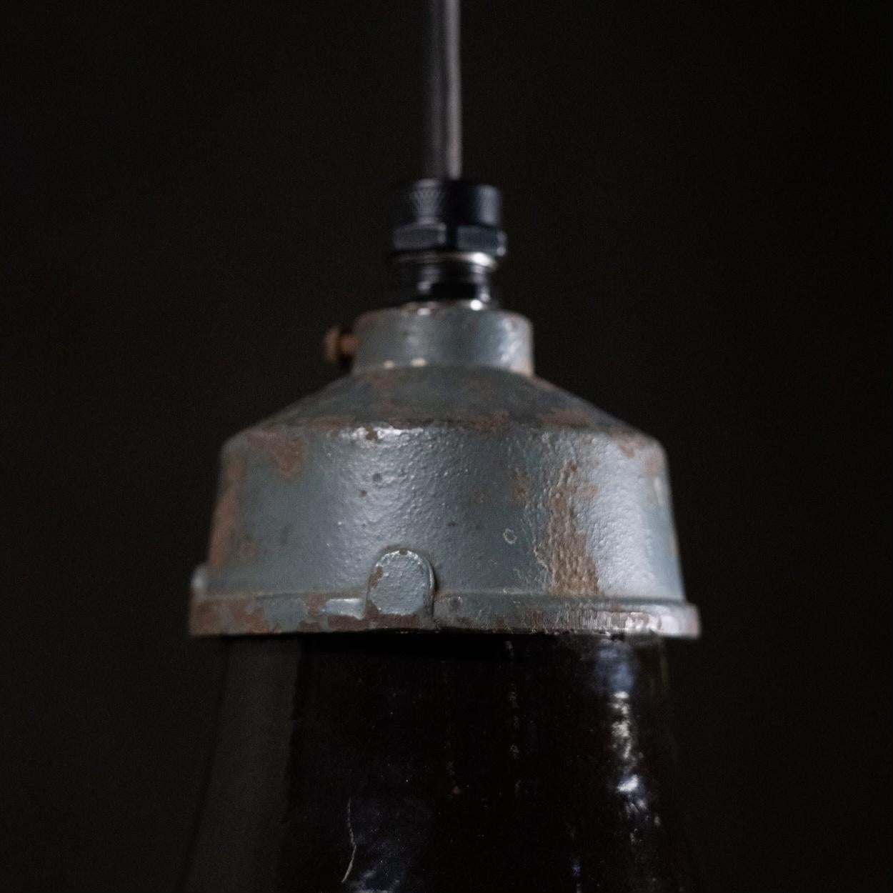 20th Century 1940 Pair of Rare Black Enamel Factory, Industrial Pendant Lights
