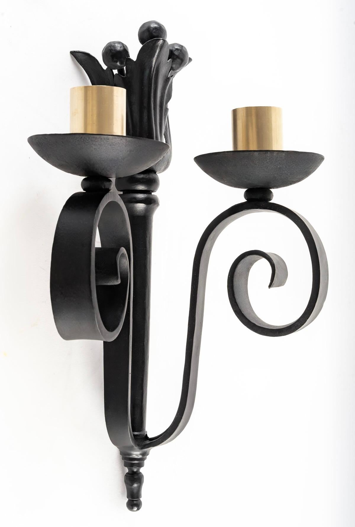 1940 Pair of wrought iron wall lights Maison Cheret For Sale 1