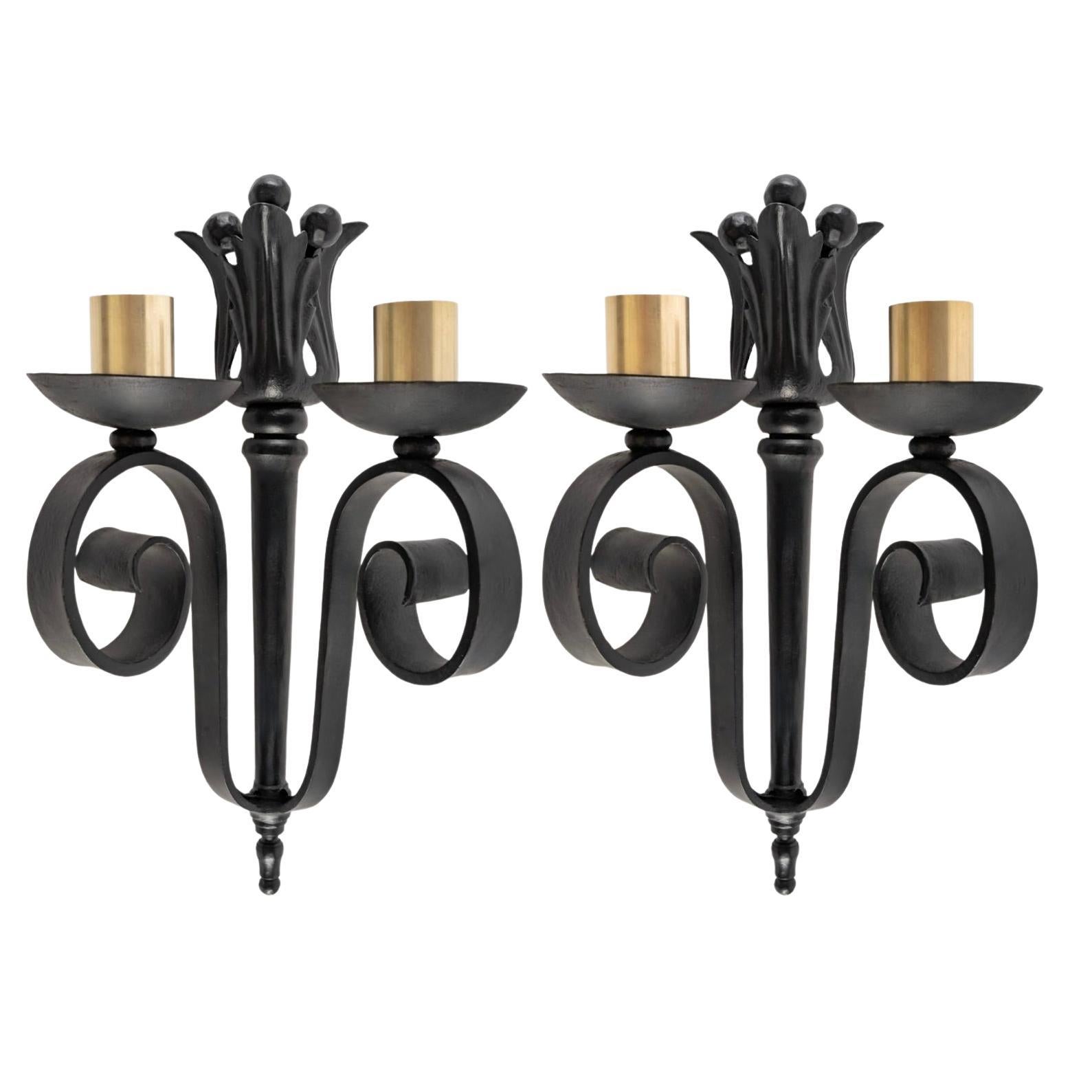 1940 Pair of wrought iron wall lights Maison Cheret