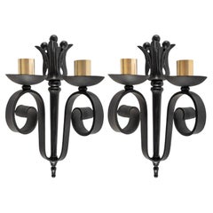1940 Pair of wrought iron wall lights Maison Cheret