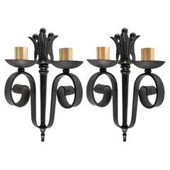 1940 Pair of wrought iron wall lights Maison Cheret