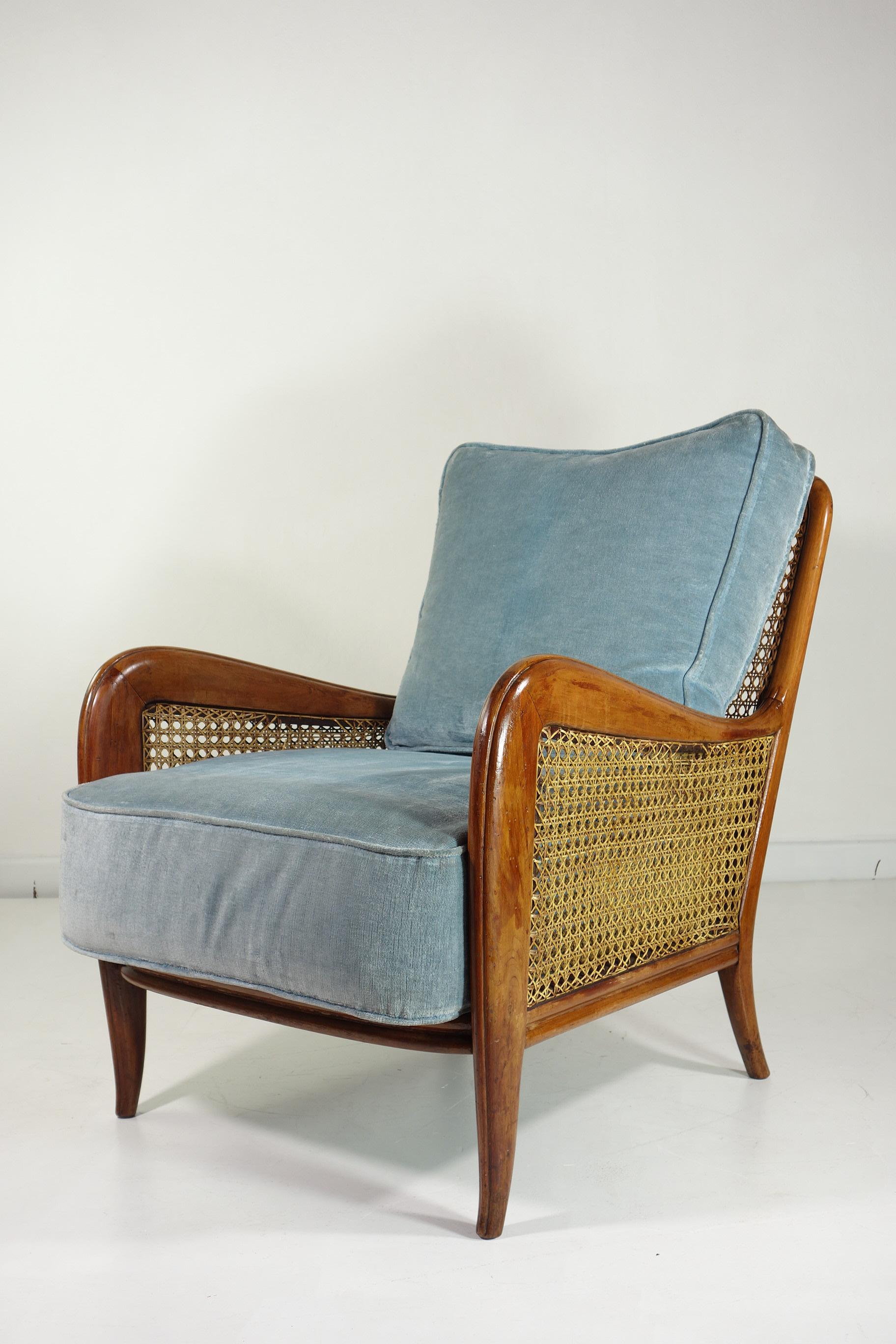 1940 Paolo Buffa Cane Wood Italienisches Design Sesselpaar (Moderne der Mitte des Jahrhunderts) im Angebot