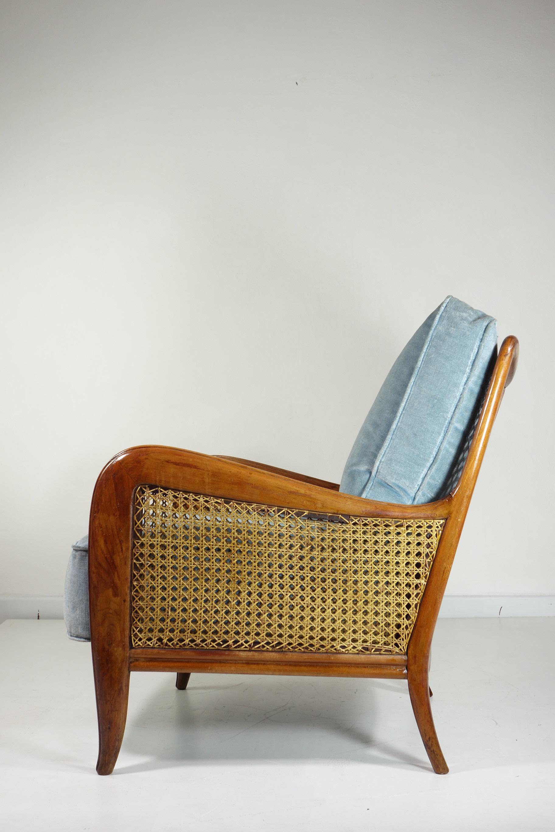1940 Paolo Buffa Cane Wood Italienisches Design Sesselpaar im Angebot 3