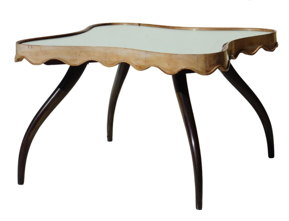 Mid-Century Modern 1940 Paolo Buffa Italian Design Mirror Wood Coffee Table