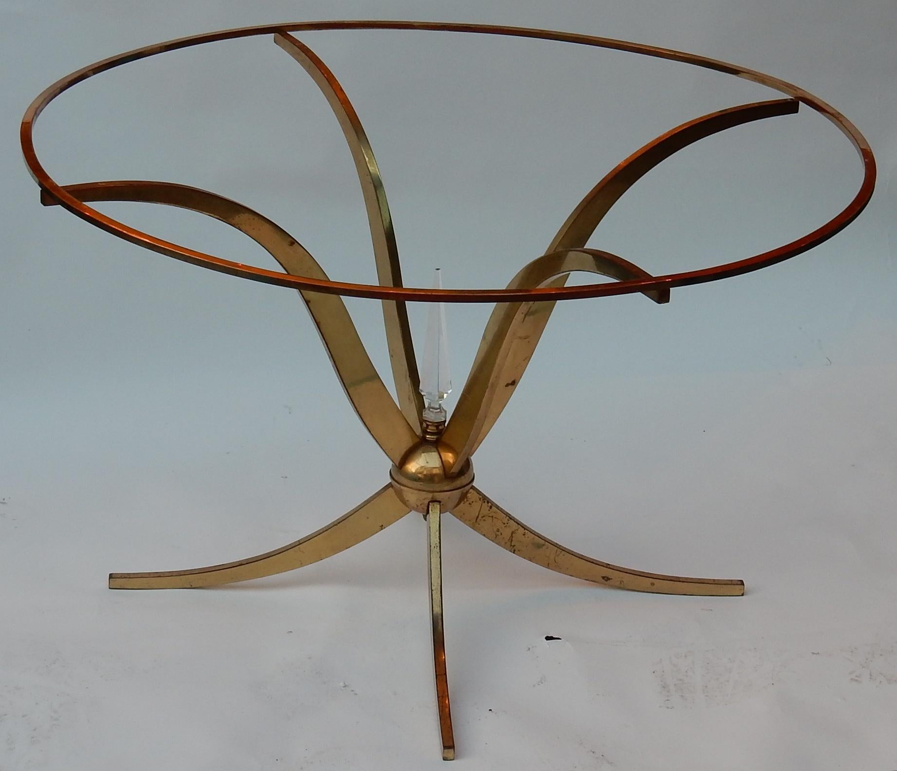 Art Deco 1940 Pedestal or Coffee Table in the Style of André Arbus in Polished Brass