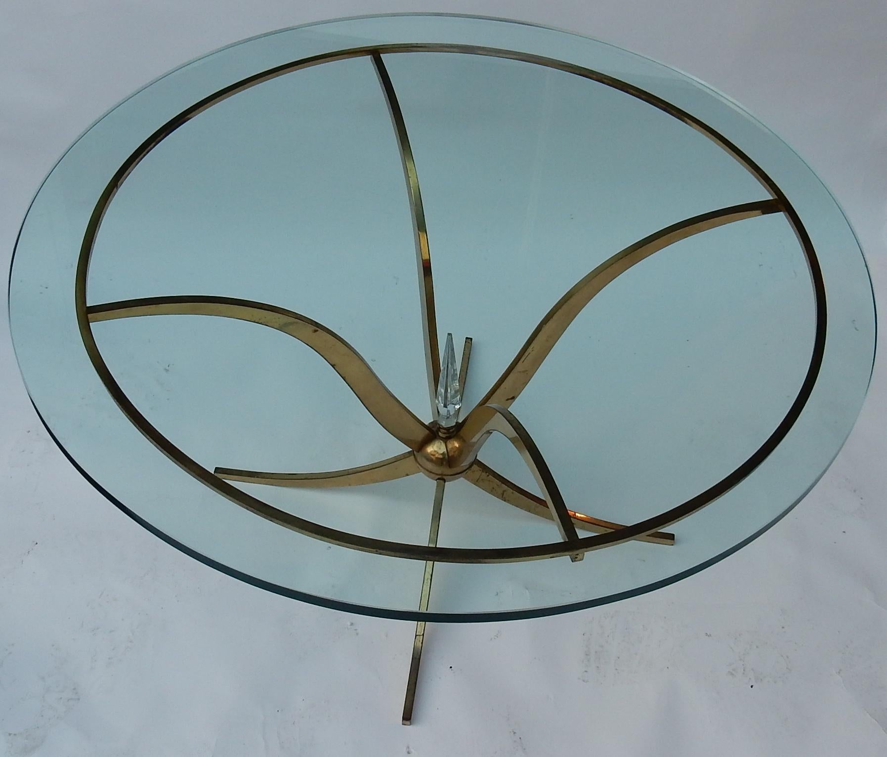 1940 Pedestal or Coffee Table in the Style of André Arbus in Polished Brass In Good Condition In Paris, FR