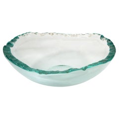 1940 Pietro Chiesa Ziseliertes schweres Kunstglas Grün getönte Schale Fontana Arte Italien