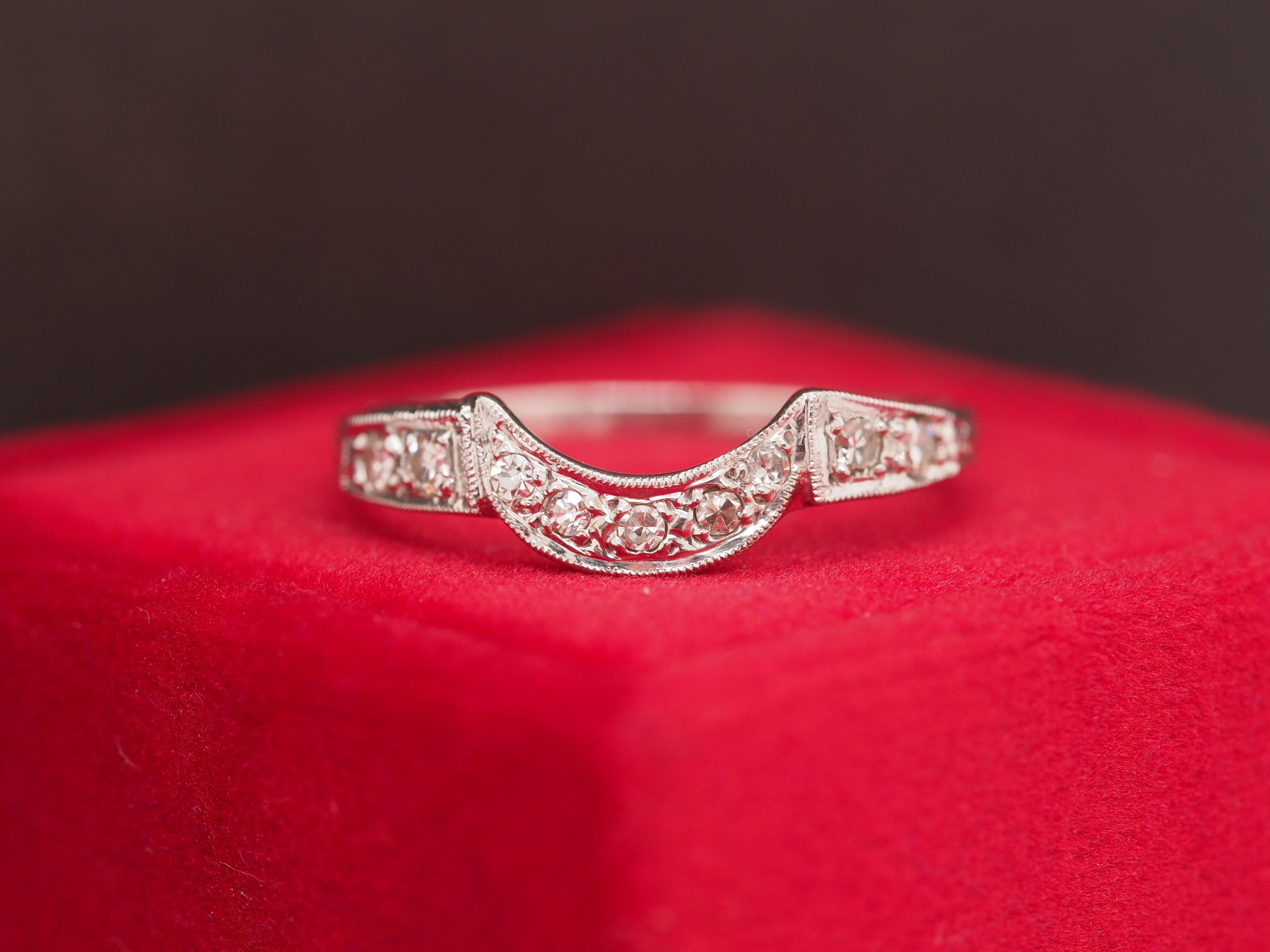Year: 1940
Item Details:
Ring Size: 7.25
Metal Type: Platinum [Hallmarked, and Tested]
Weight: 2.6 grams
Diamond Details
Center Diamond: .25cttw
Cut: Transitional Cut
Color: G
Clarity: VS
Band Width: mm
Condition: Excellent