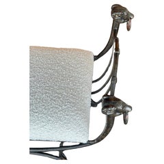 Rams Head Iron-Wrought Settee with Boucle Upholstery, Circa 1940