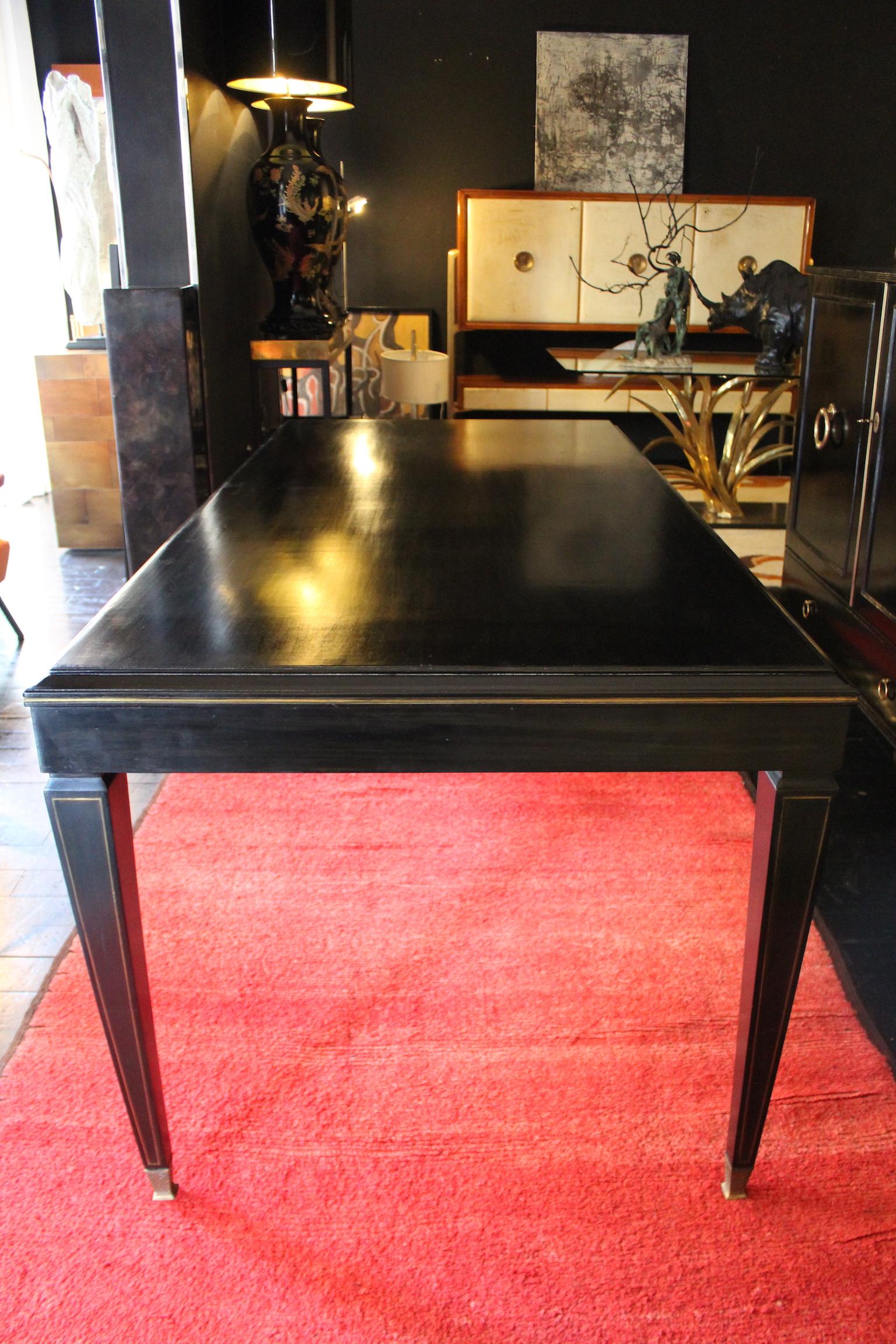 1940 rectangular writing desk or 4 dining table in Napoleon III style with brass finishes.