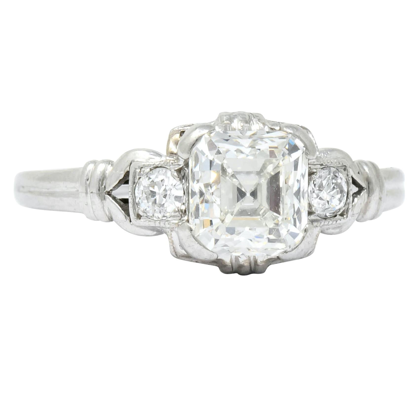 1940 Retro 1.35 Carat Asscher Diamond Platinum Engagement Ring