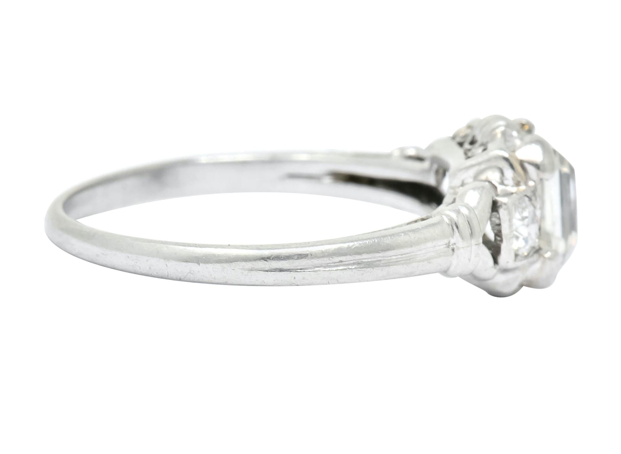 1940 Retro 1.35 Carat Asscher Diamond Platinum Engagement Ring In Excellent Condition In Philadelphia, PA