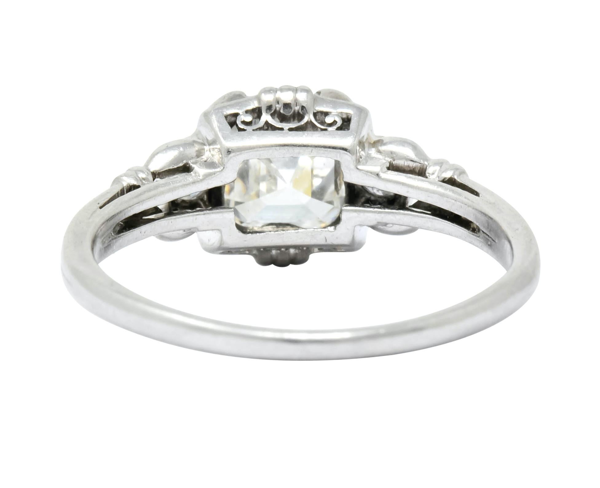 Women's or Men's 1940 Retro 1.35 Carat Asscher Diamond Platinum Engagement Ring