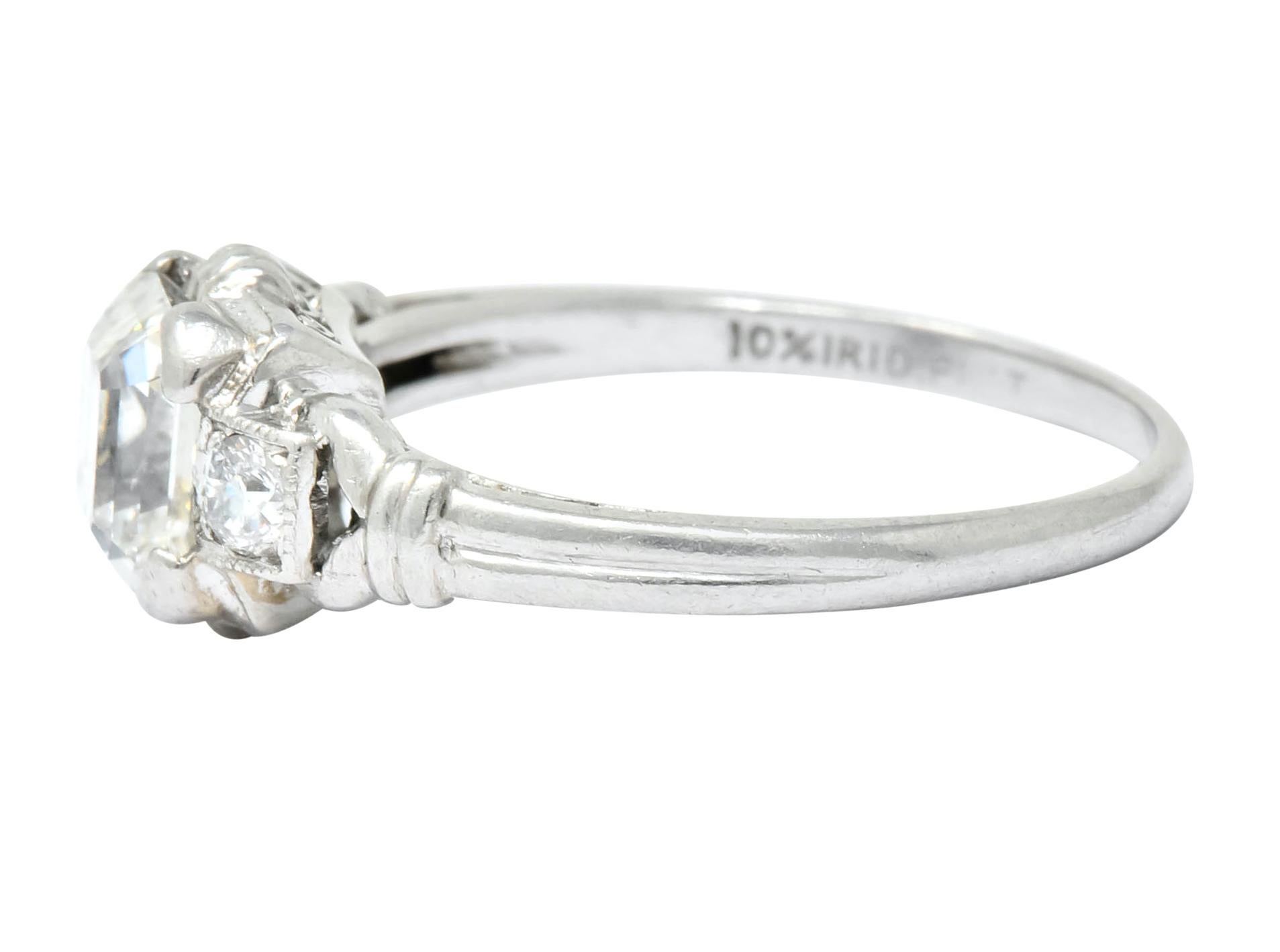 1940 Retro 1.35 Carat Asscher Diamond Platinum Engagement Ring 1