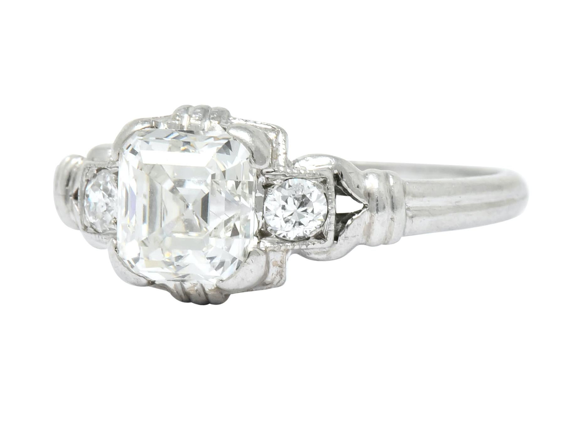 1940 Retro 1.35 Carat Asscher Diamond Platinum Engagement Ring 2