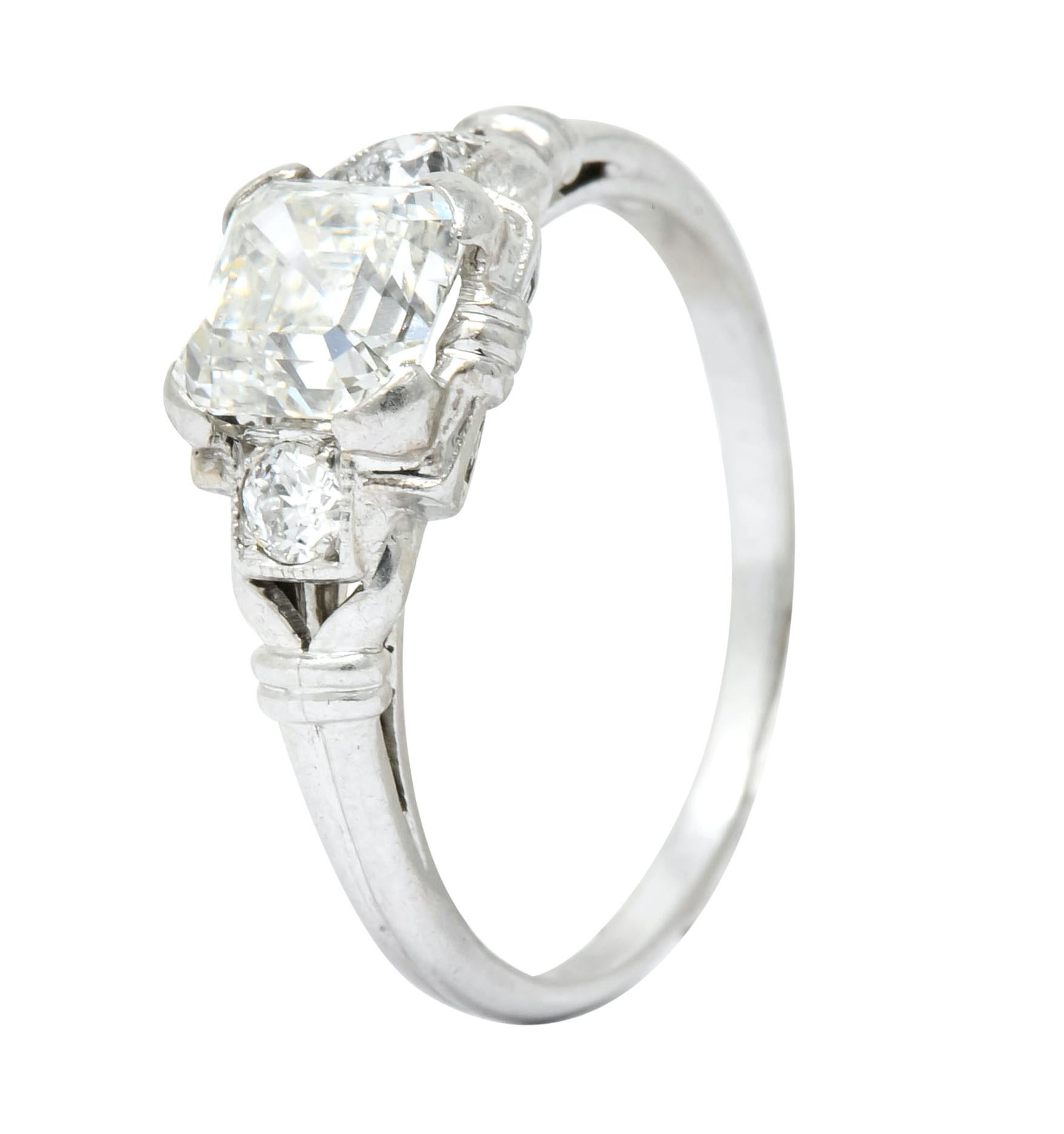 1940 Retro 1.35 Carat Asscher Diamond Platinum Engagement Ring 4