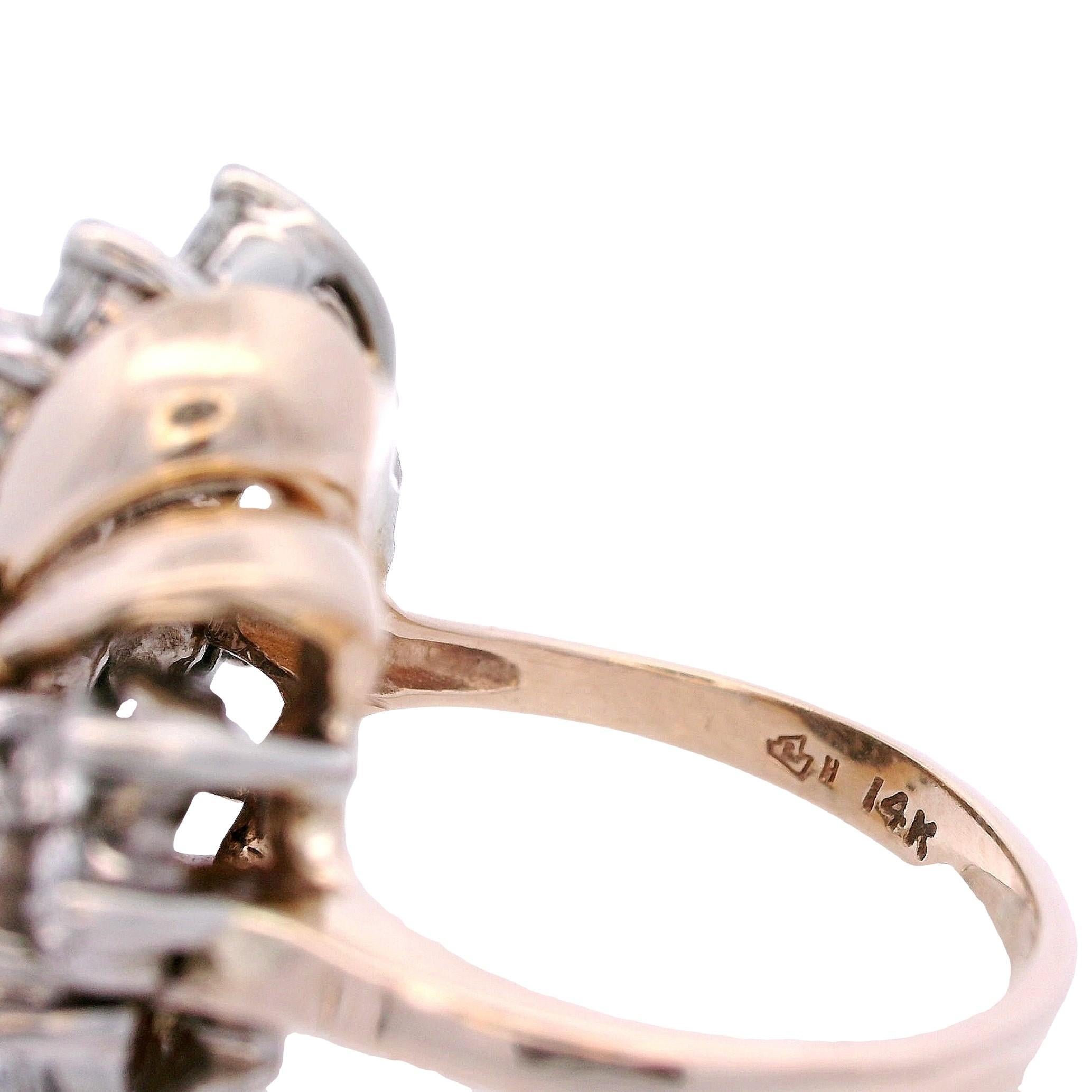 1940 Retro Bague cocktail en or 14kt à deux tons avec 2.02 cts en diamants en vente 1