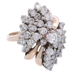 1940 Retro Bague cocktail en or 14kt à deux tons avec 2.02 cts en diamants