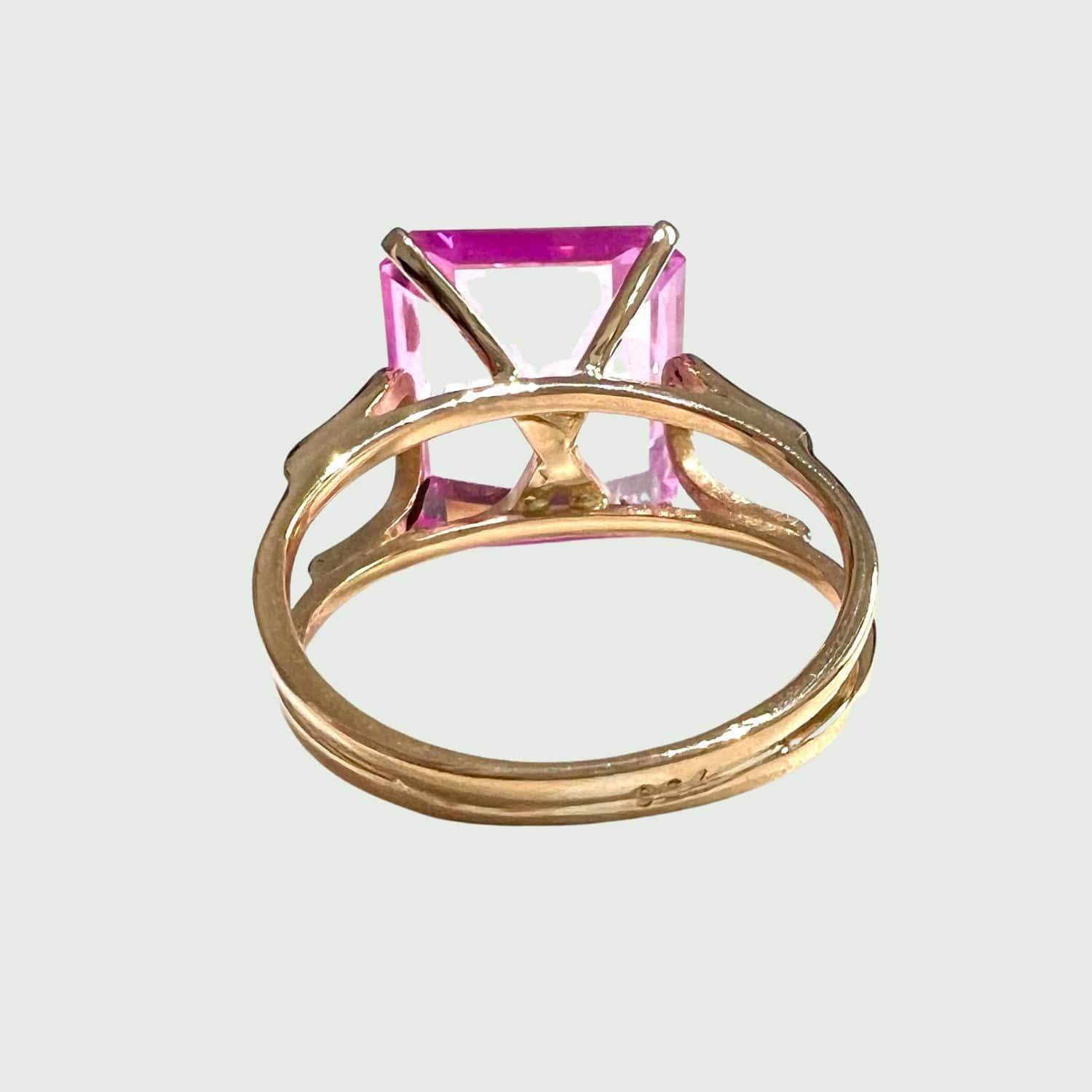 1940 Retro-Ära mit französischem rosa Spinell-Gelbgoldring aus Gelbgold Damen im Angebot