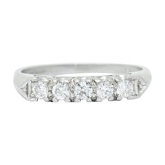 1940 Retro Round Brilliant Diamond Platinum Fishtail Band Stacking Ring