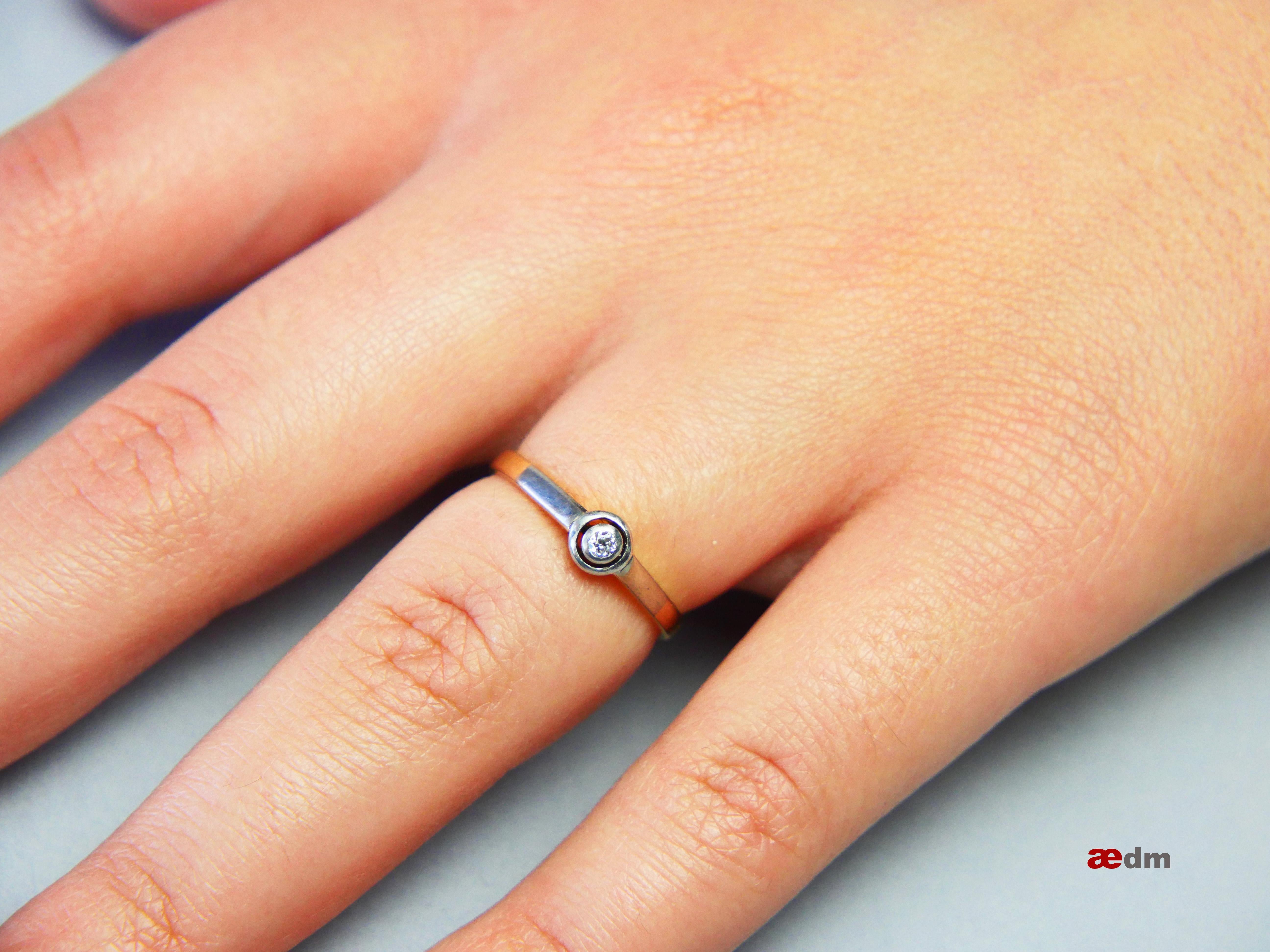 Donna 1940 Anello 0,1ct Diamante solido in oro 18K ØUS 5 / 1,8gr in vendita