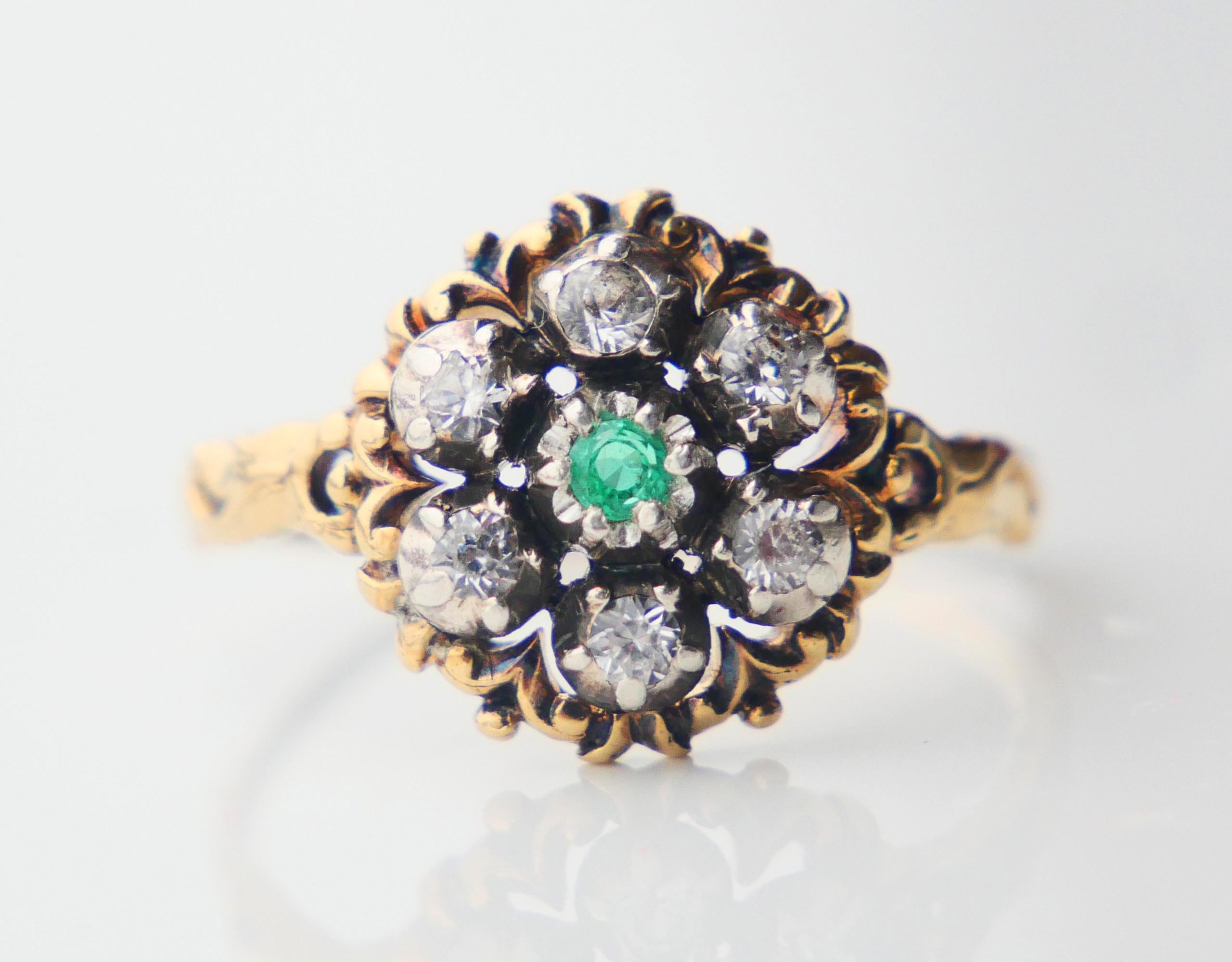 1940 Ring natural Emerald W.Sapphire solid 18K Gold Ø US10/ 4 gr For Sale 6