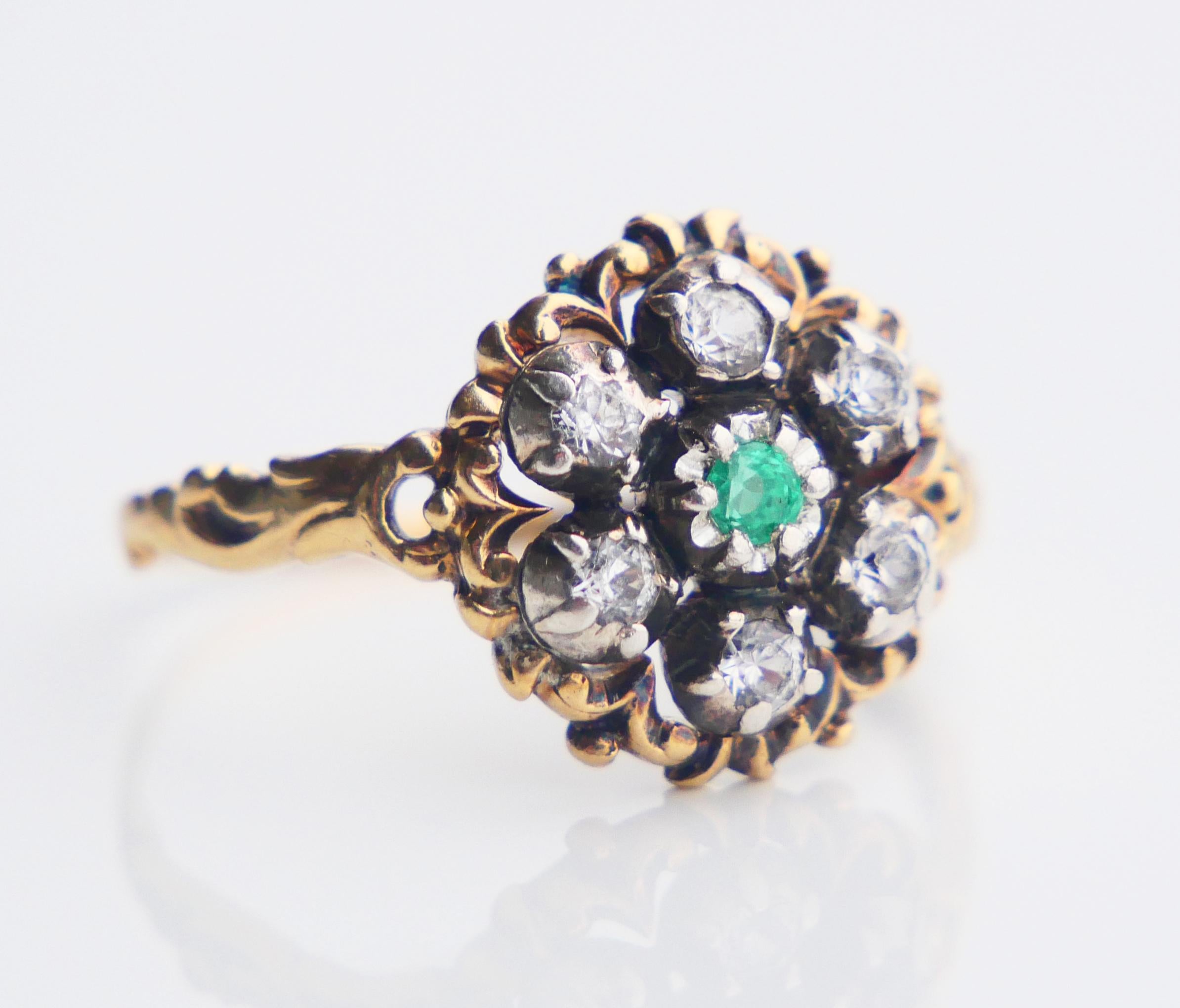 1940 Ring natural Emerald W.Sapphire solid 18K Gold Ø US10/ 4 gr For Sale 7