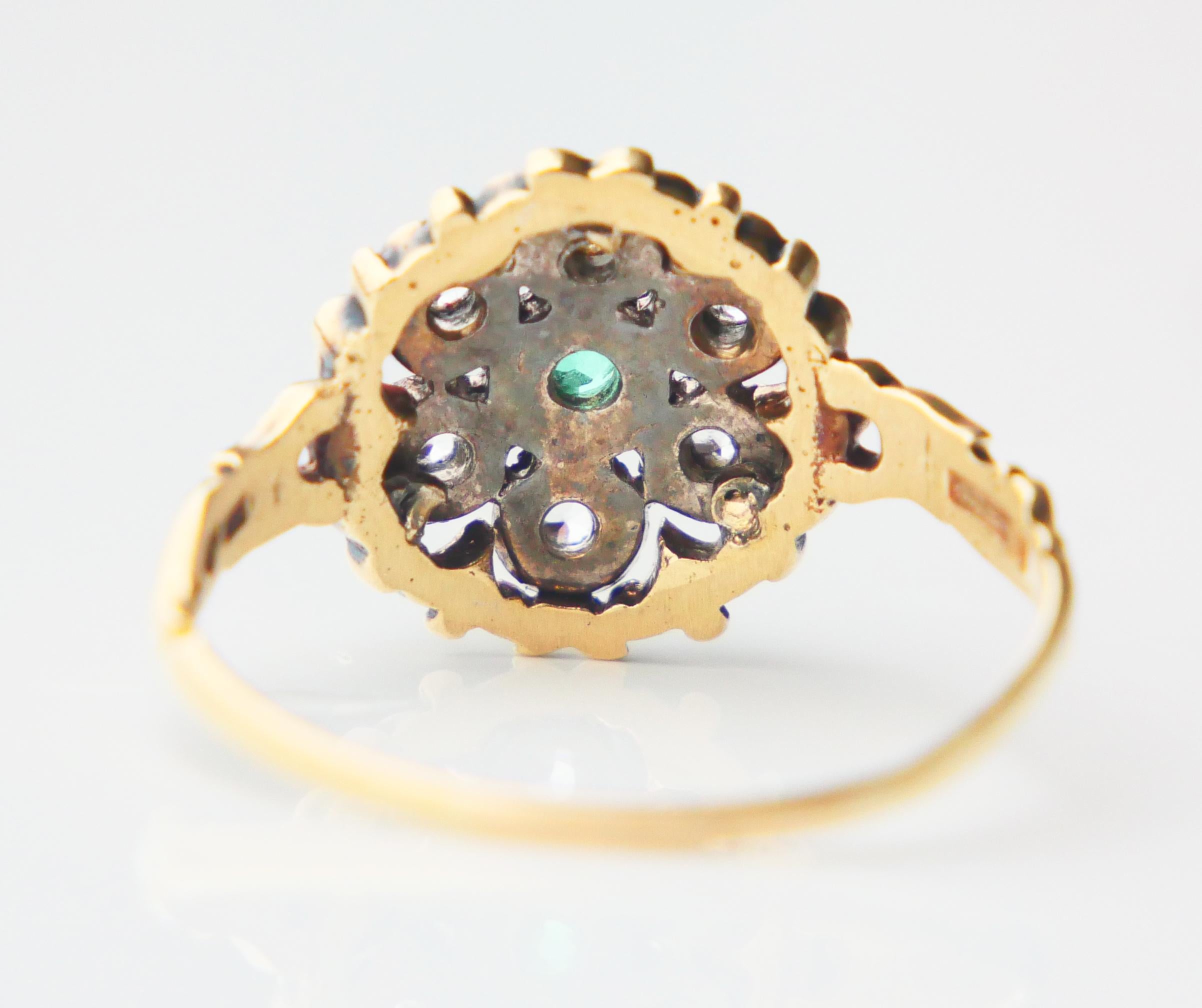 1940 Ring natural Emerald W.Sapphire solid 18K Gold Ø US10/ 4 gr For Sale 8