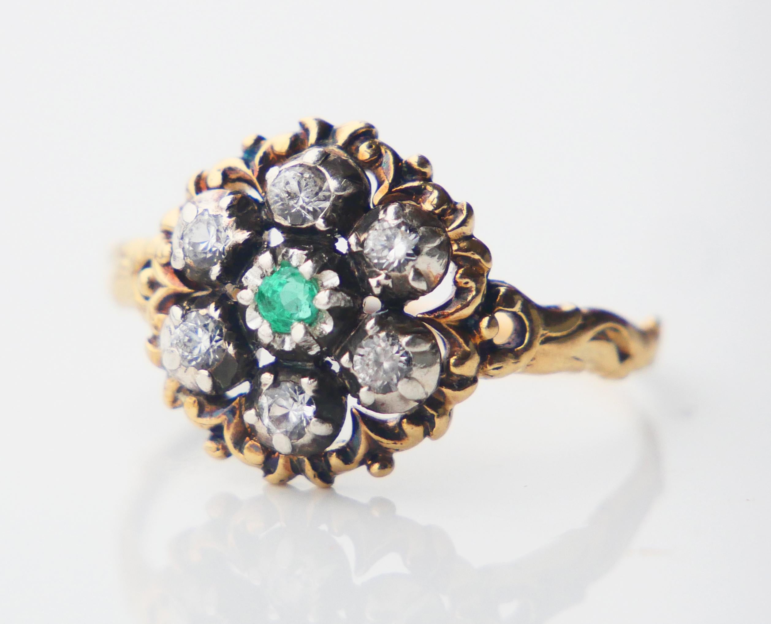 1940 Ring natural Emerald W.Sapphire solid 18K Gold Ø US10/ 4 gr For Sale 10
