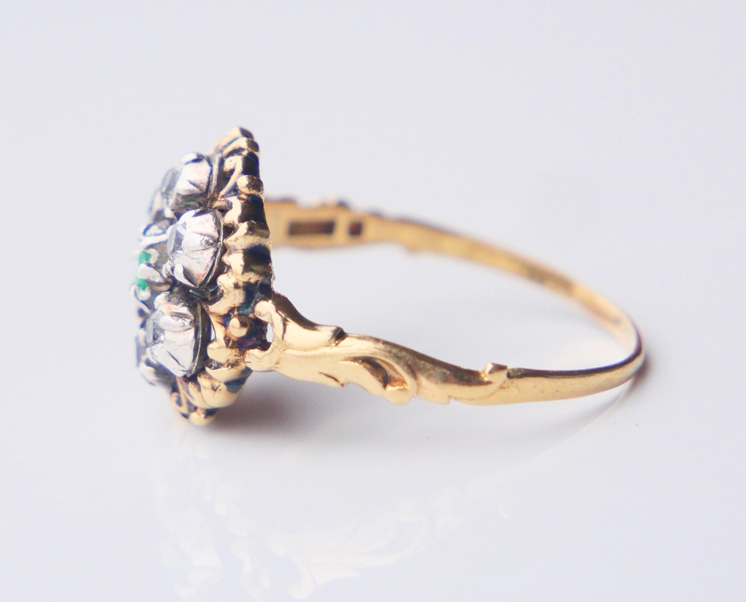 1940 Ring natural Emerald W.Sapphire solid 18K Gold Ø US10/ 4 gr For Sale 11