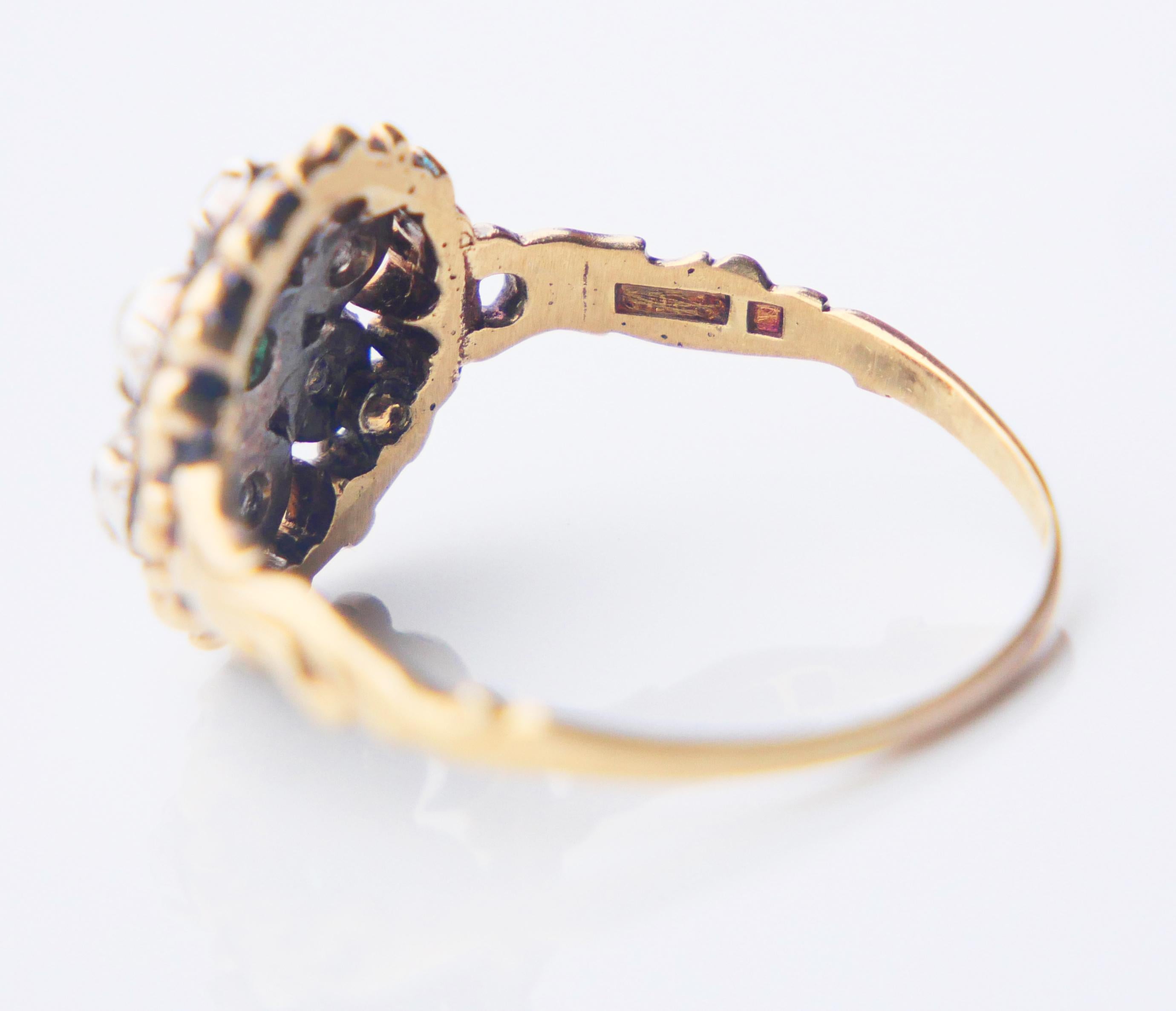 1940 Ring natural Emerald W.Sapphire solid 18K Gold Ø US10/ 4 gr For Sale 12