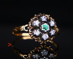 1940 Ring natural Emerald W.Sapphire solid 18K Gold Ø US10/ 4 gr