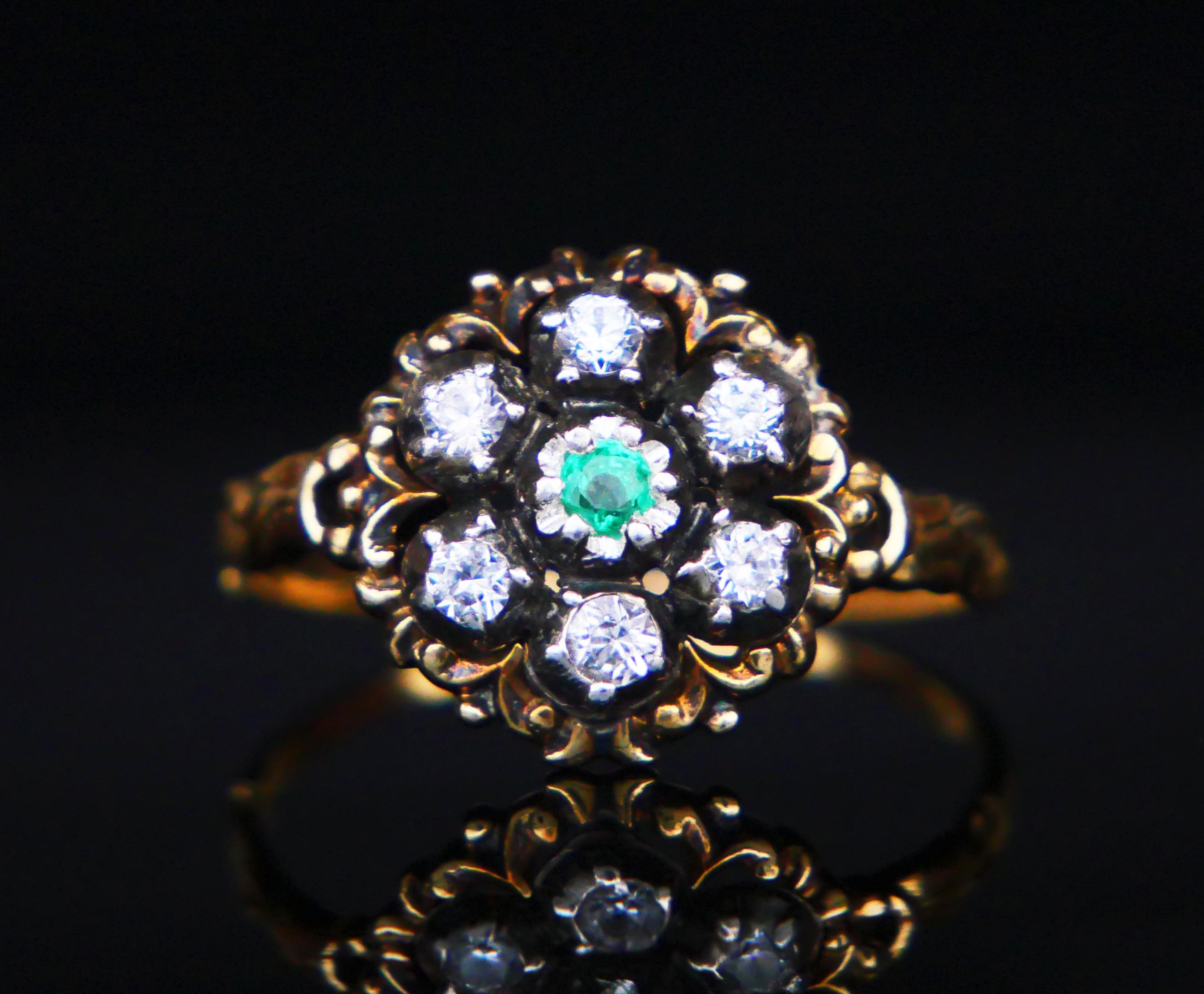 Art Deco 1940 Ring natural Emerald W.Sapphire solid 18K Gold Ø US10/ 4 gr For Sale