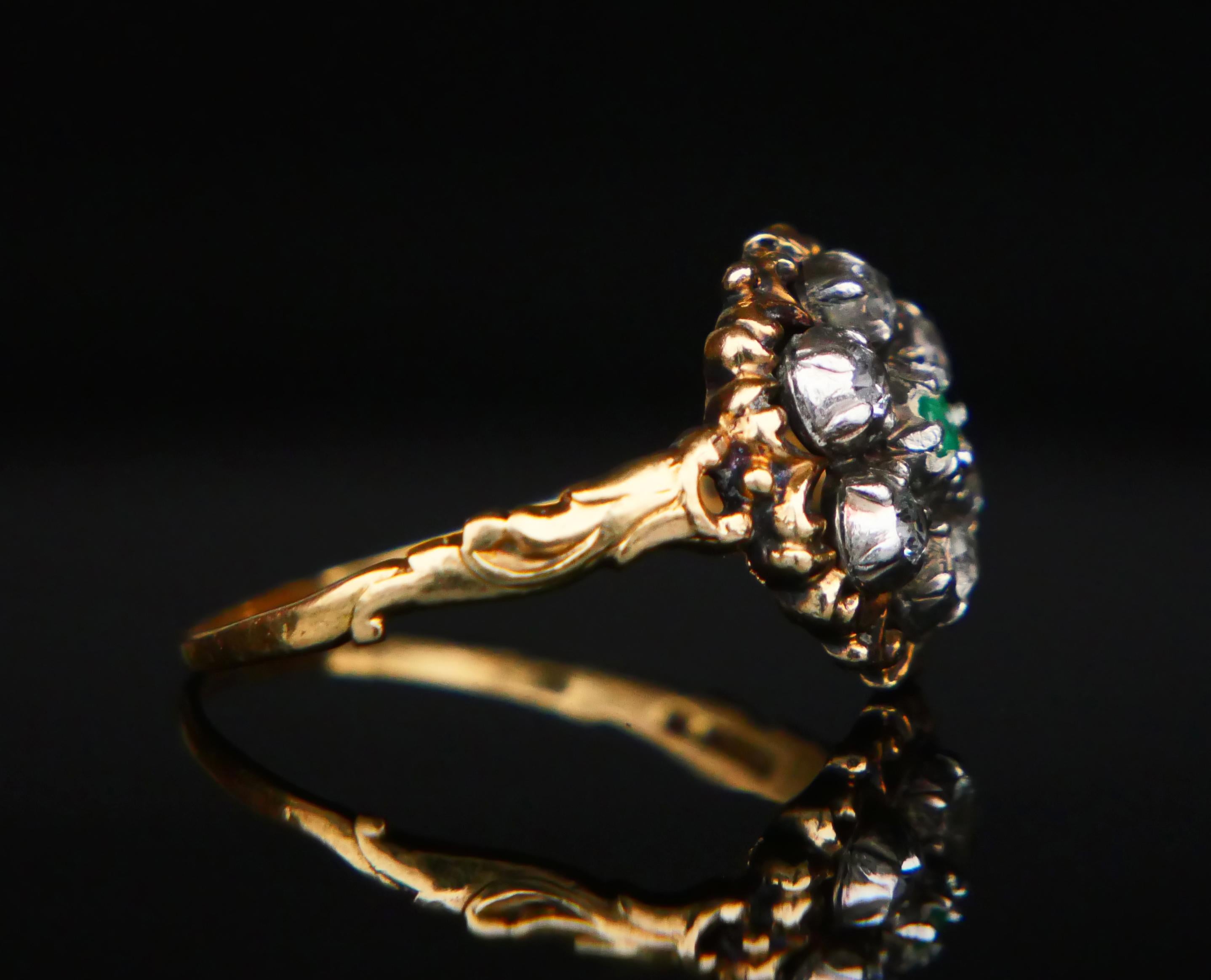 Old European Cut 1940 Ring natural Emerald W.Sapphire solid 18K Gold Ø US10/ 4 gr For Sale