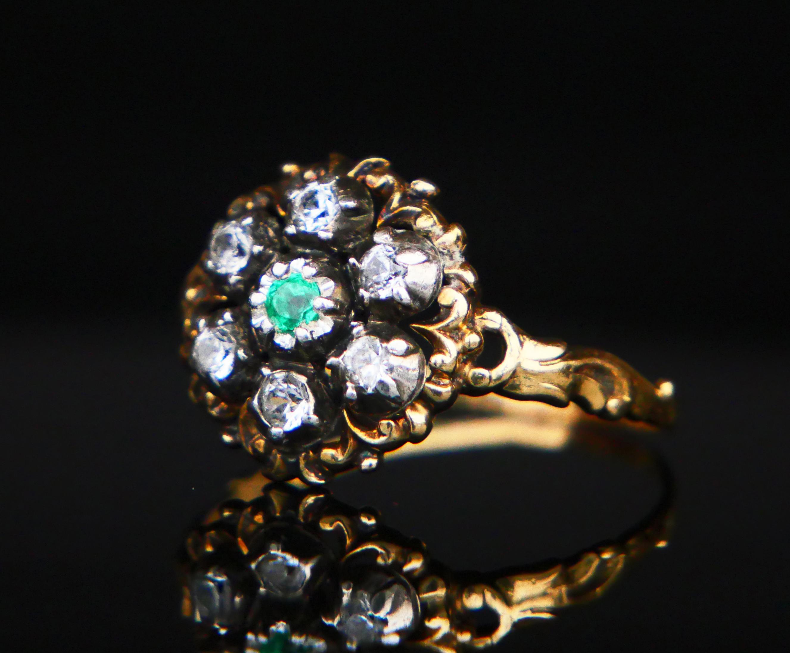 Women's 1940 Ring natural Emerald W.Sapphire solid 18K Gold Ø US10/ 4 gr For Sale