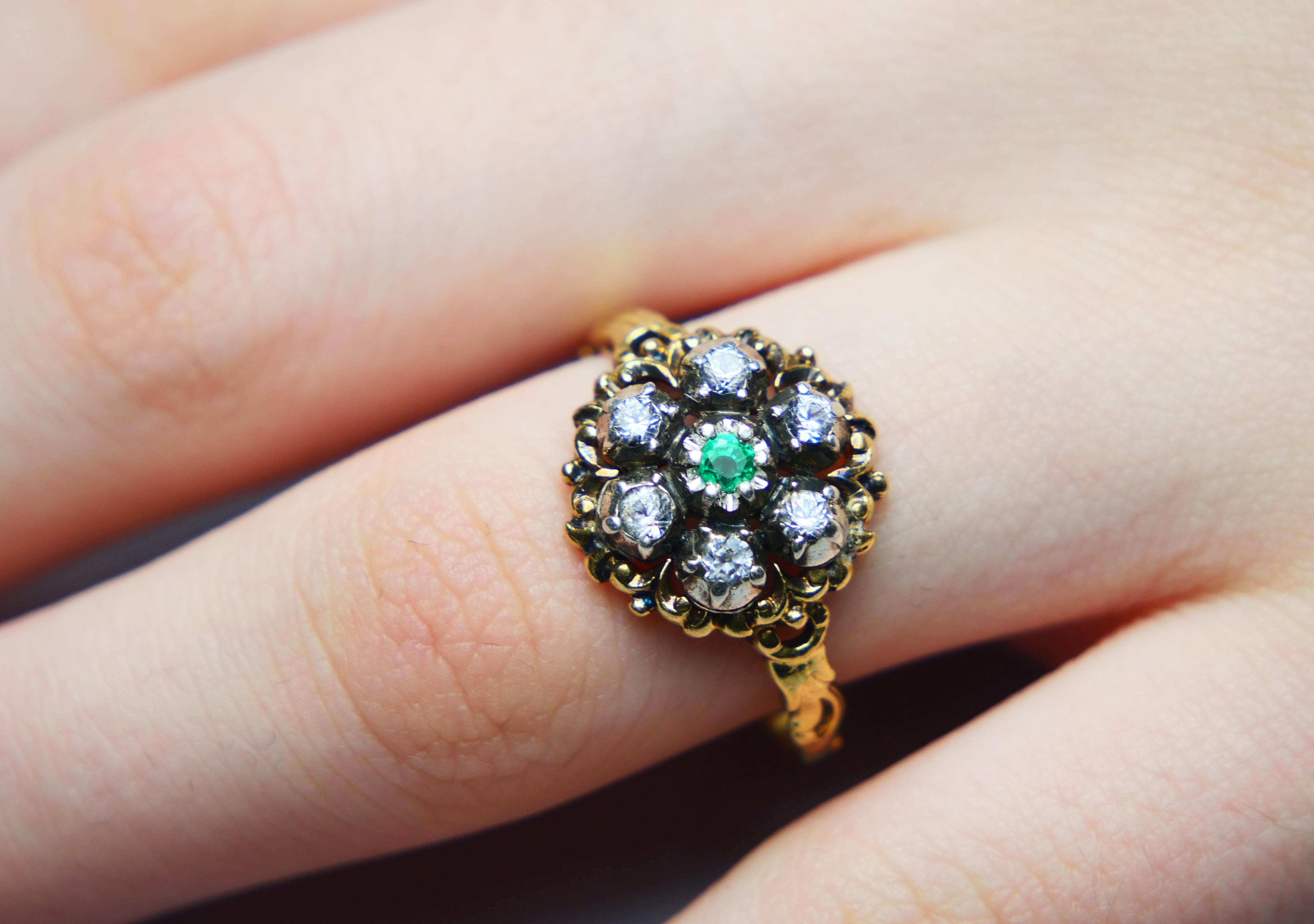 1940 Ring natural Emerald W.Sapphire solid 18K Gold Ø US10/ 4 gr For Sale 3