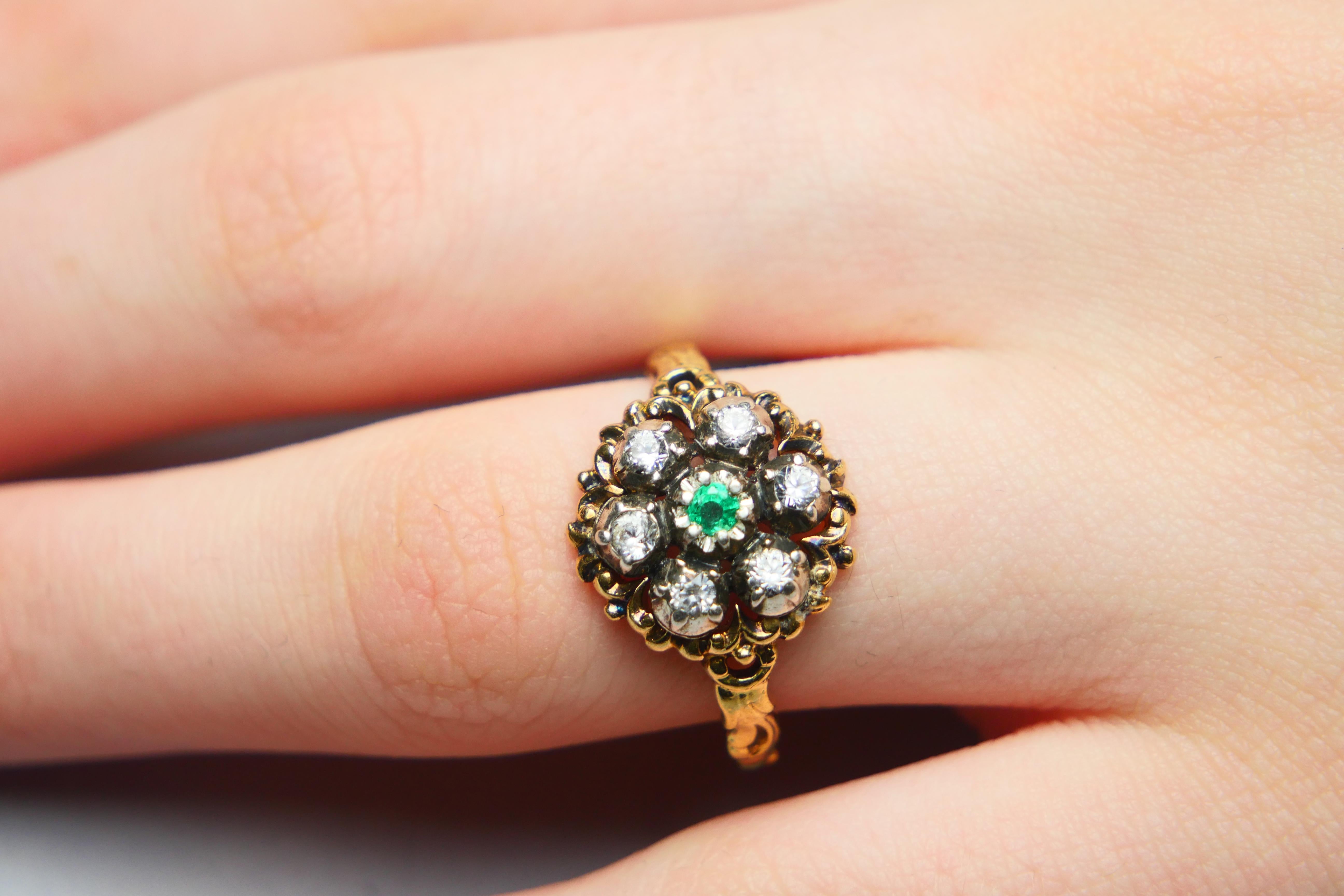 1940 Ring natural Emerald W.Sapphire solid 18K Gold Ø US10/ 4 gr For Sale 4