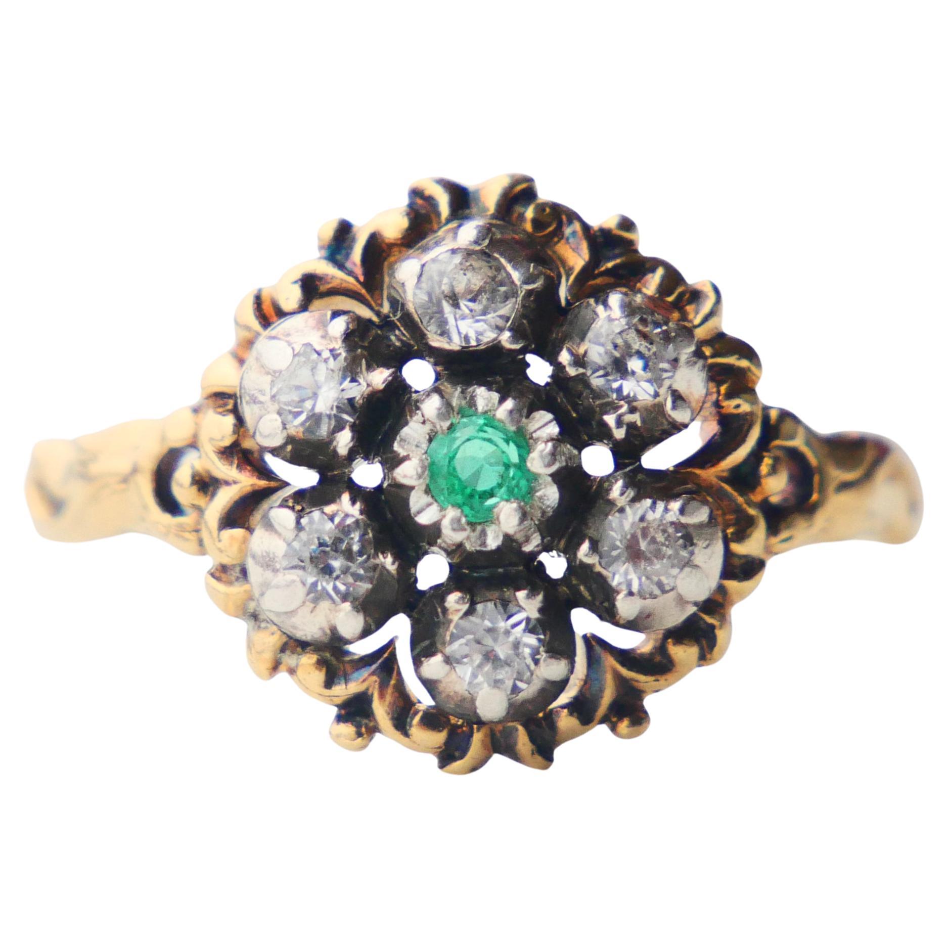 1940 Ring natural Emerald W.Sapphire solid 18K Gold Ø US10/ 4 gr For Sale