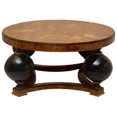 Art Deco Round Ash Wood Italian Sofa Table, 1940