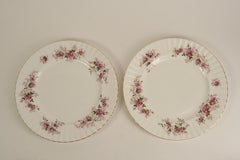 1940, Royal Albert Lavender Rose Set of 8, Porcelain Dinner Plates, Gold Rim