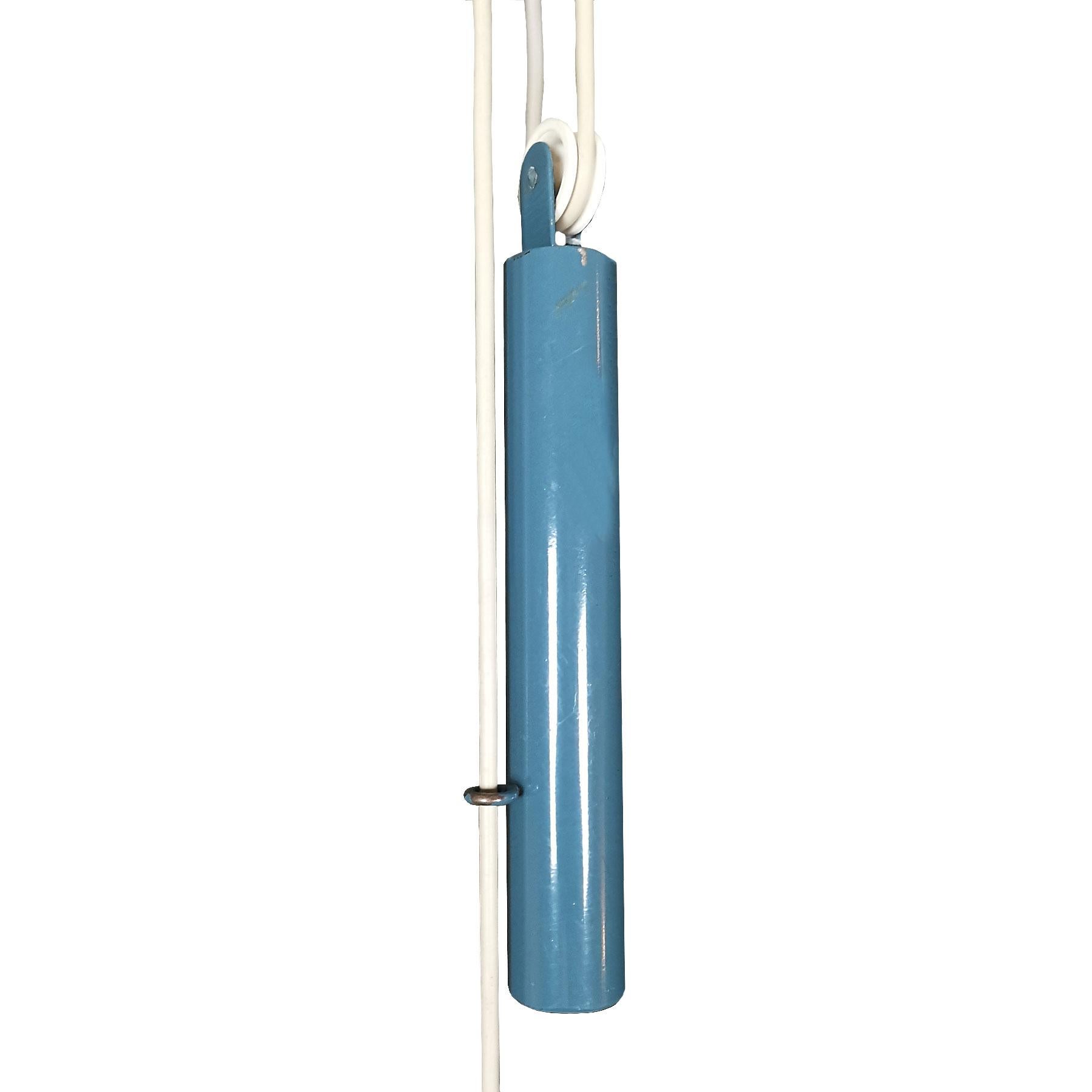 Mid-Century Modern 1940s Ceiling Lamp with Counterweight System, Blue Sheet Metal, Glass, Italy