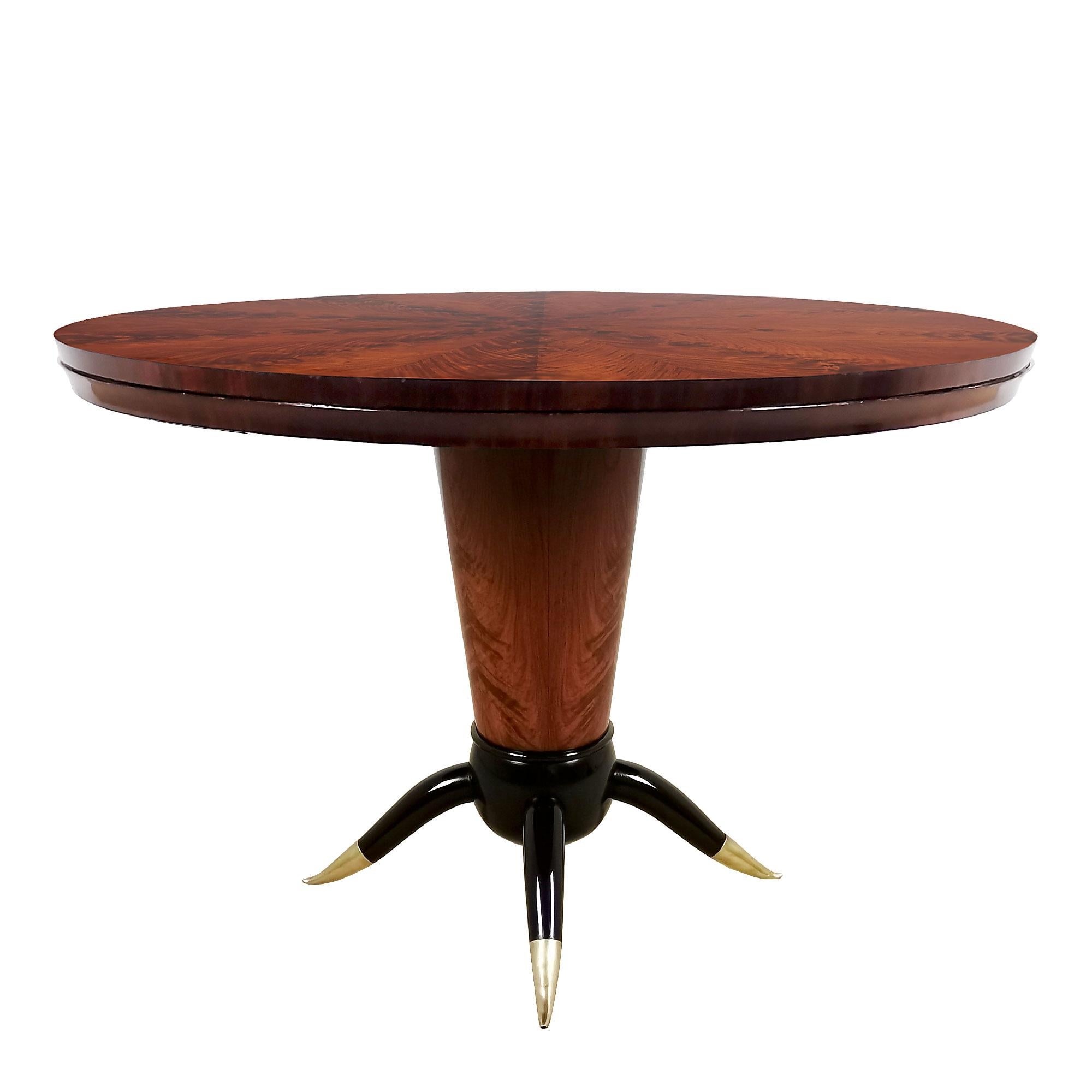Italian  Mid-Century Modern Center Table in Solid Wood and brass feet - Italy 1940 For Sale