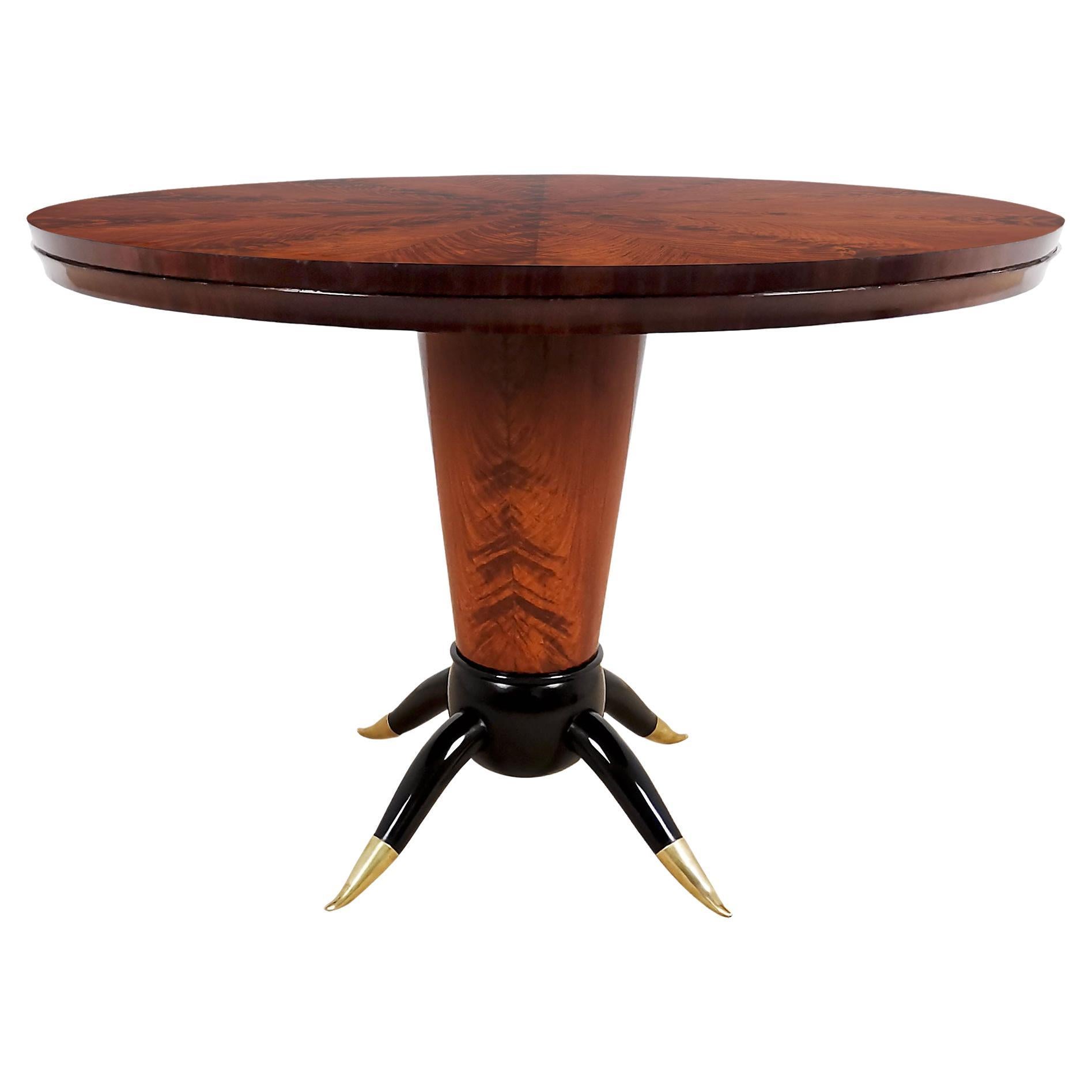  Mid-Century Modern Center Table in Solid Wood and brass feet - Italy 1940 For Sale