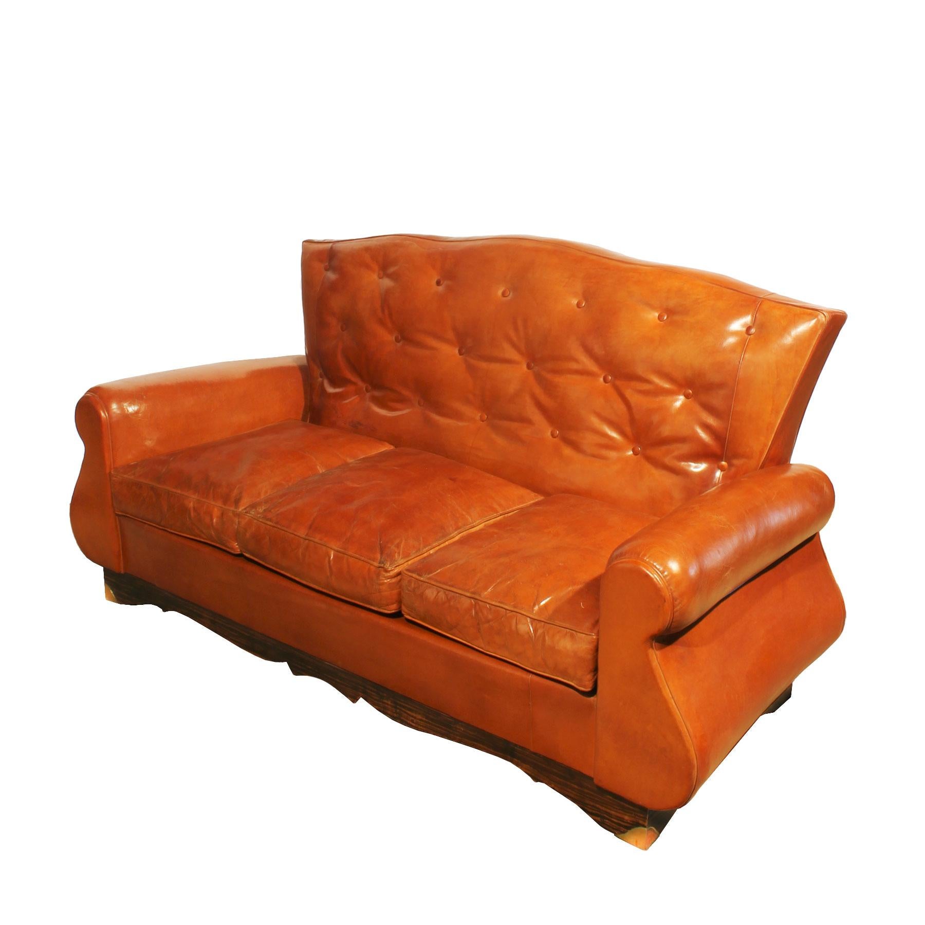 French Mid-Century Modern Chesterfield Style Couch, Original Upholstery - France For Sale
