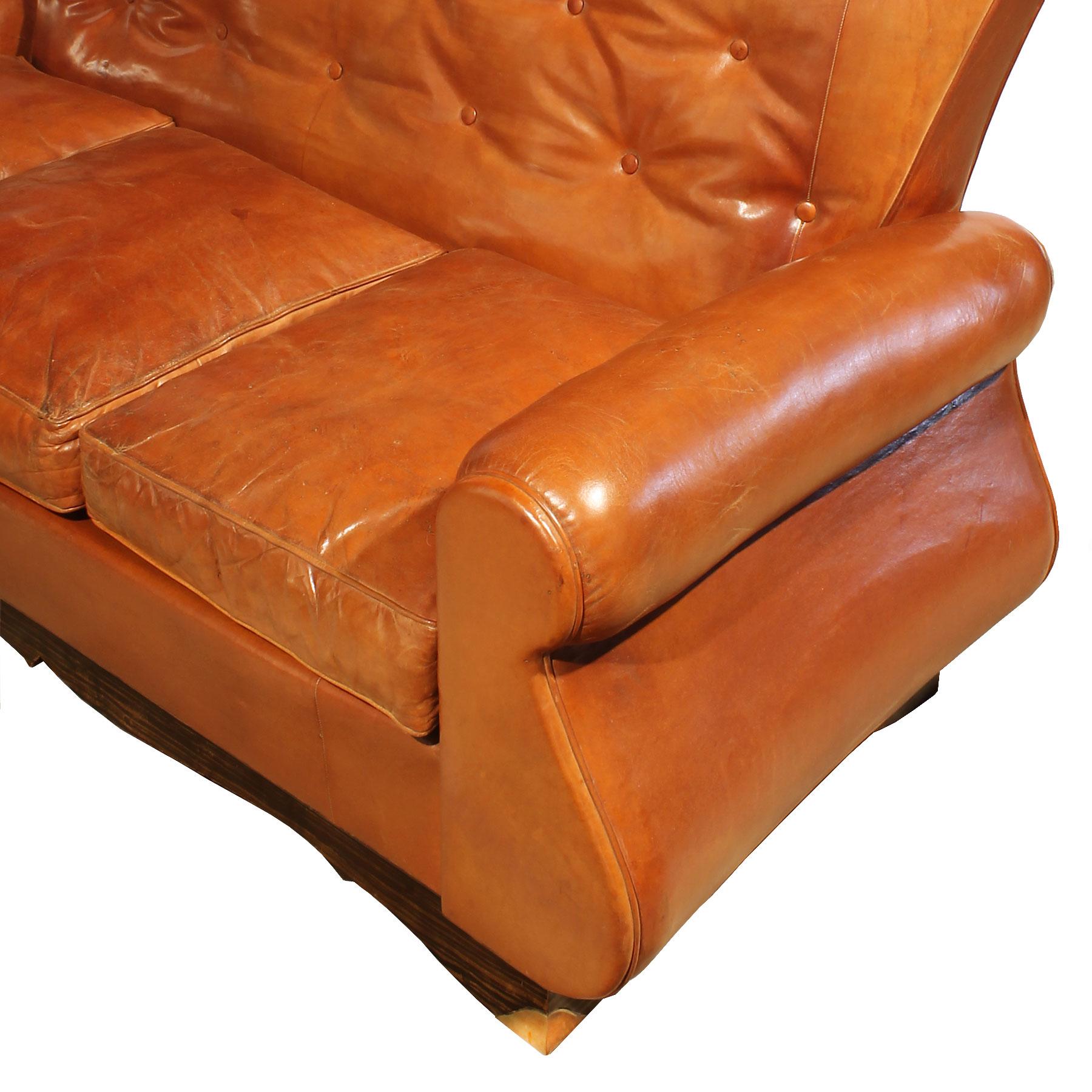 Mid-20th Century Mid-Century Modern Chesterfield Style Couch, Original Upholstery - France For Sale
