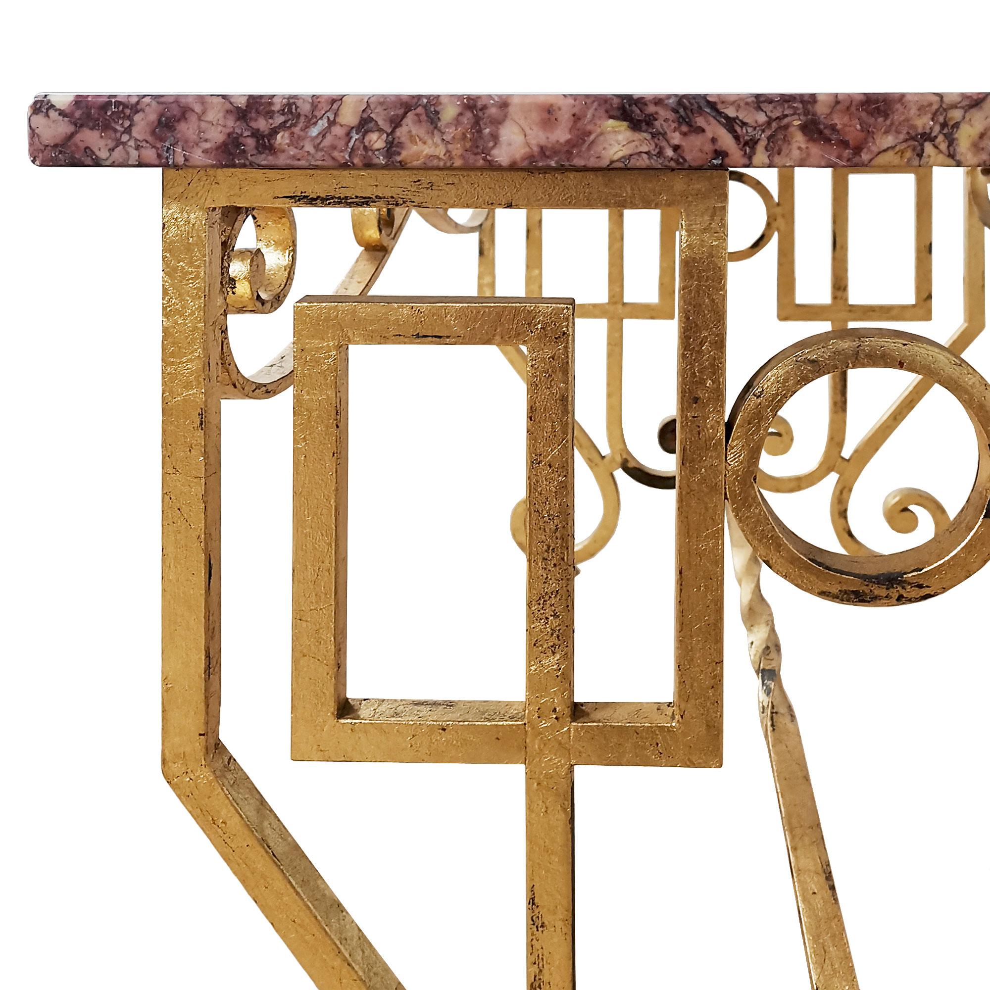 Table basse moderne du milieu du siècle en fer forgé à la feuille d'or et marbre - France en vente 1