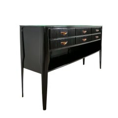 Mid-Century Modern Console-Commode in Stained Mahogany, Glass and Brass - Italy