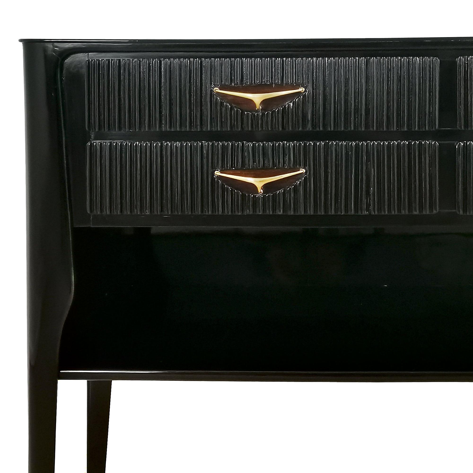 Mid-Century Modern Console-Commode in Stained Mahogany, Glass and Brass - Italy For Sale 1