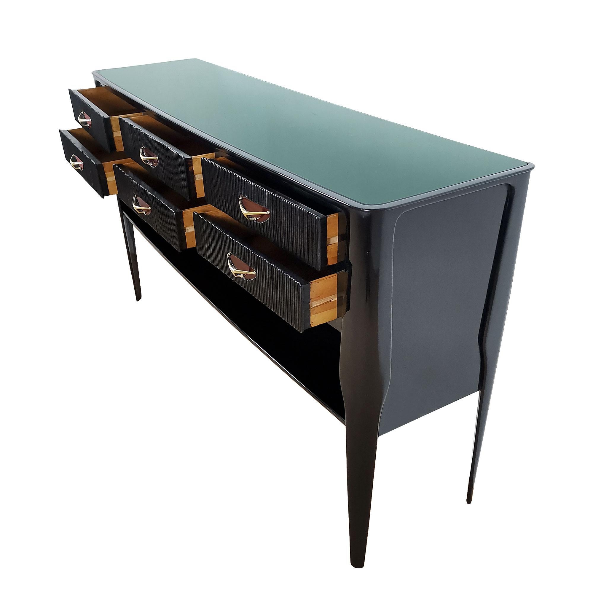 Mid-Century Modern Console-Commode in Stained Mahogany, Glass and Brass - Italy For Sale 3