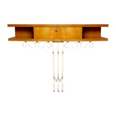 Mid-Century  Modern Console in Wild Cherry Wood and Wrought Iron - France, 1940s